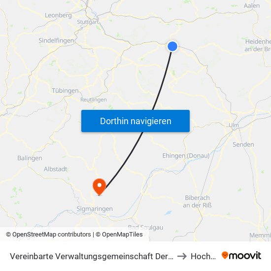 Vereinbarte Verwaltungsgemeinschaft Der Stadt Göppingen to Hochberg map