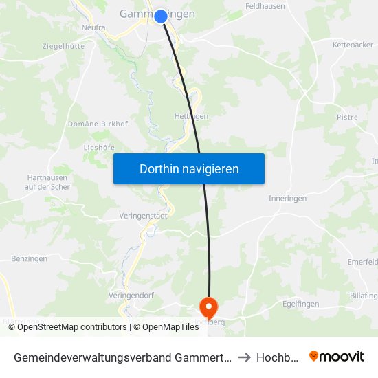 Gemeindeverwaltungsverband Gammertingen to Hochberg map