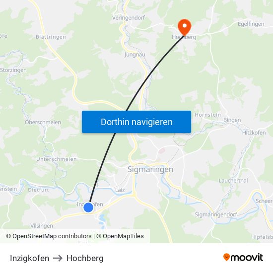 Inzigkofen to Hochberg map