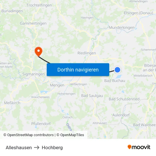 Alleshausen to Hochberg map