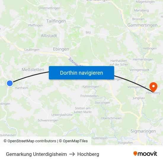 Gemarkung Unterdigisheim to Hochberg map