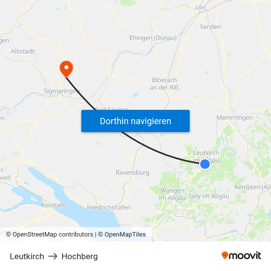 Leutkirch to Hochberg map