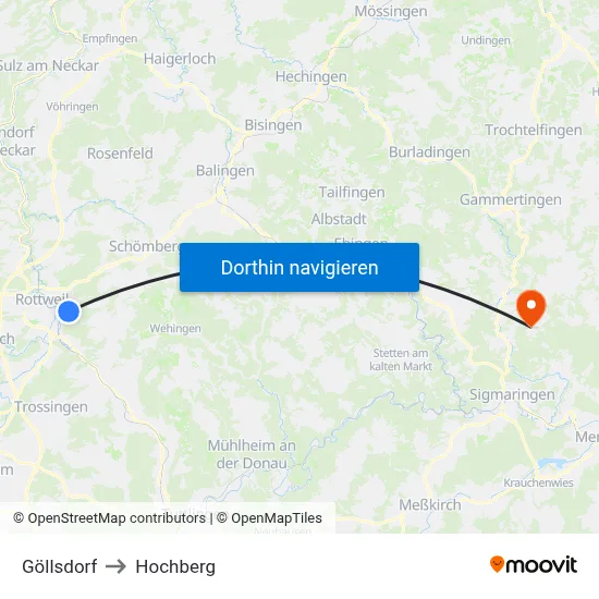 Göllsdorf to Hochberg map