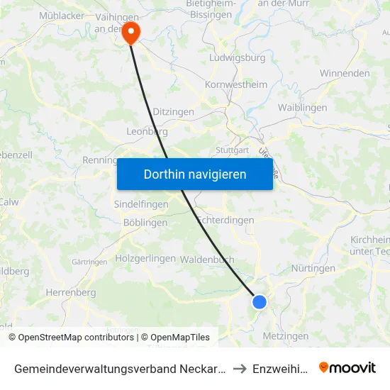 Gemeindeverwaltungsverband Neckartenzlingen to Enzweihingen map