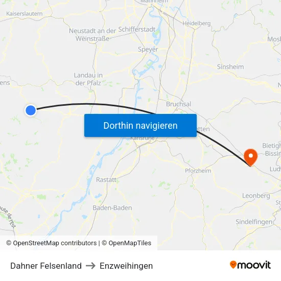 Dahner Felsenland to Enzweihingen map