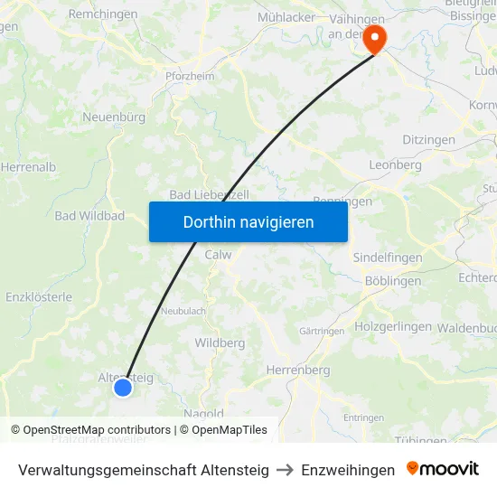 Verwaltungsgemeinschaft Altensteig to Enzweihingen map