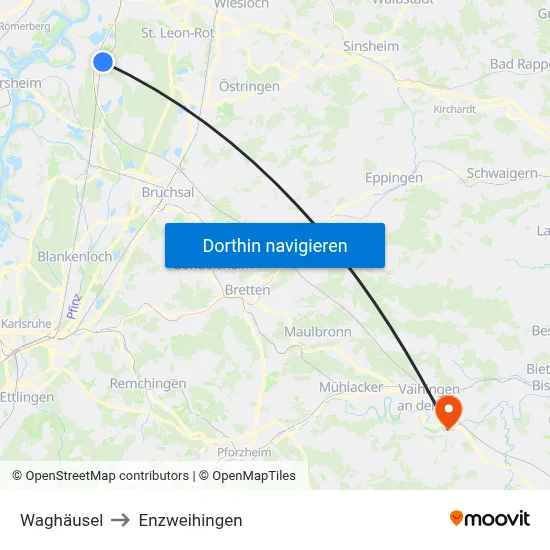 Waghäusel to Enzweihingen map