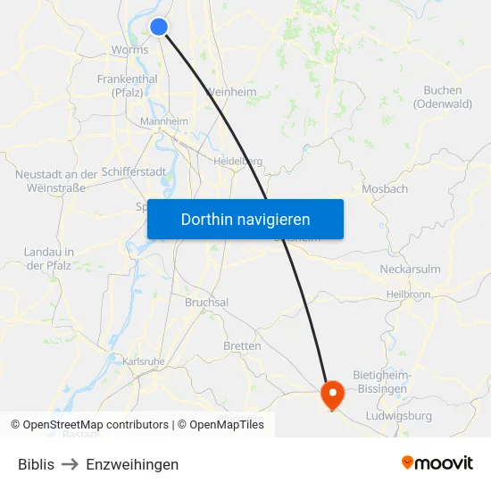 Biblis to Enzweihingen map