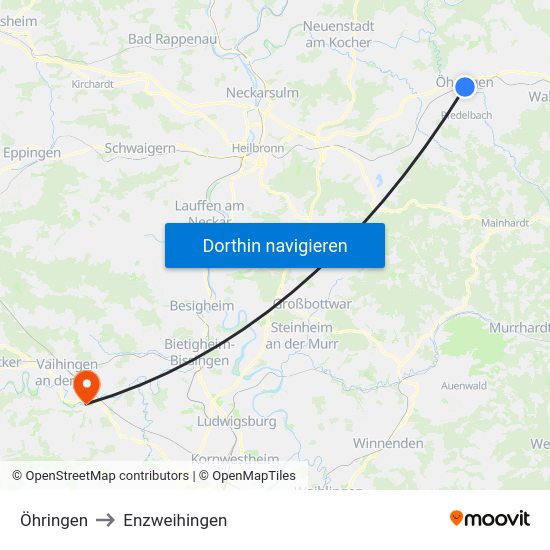 Öhringen to Enzweihingen map