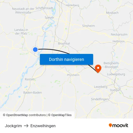 Jockgrim to Enzweihingen map
