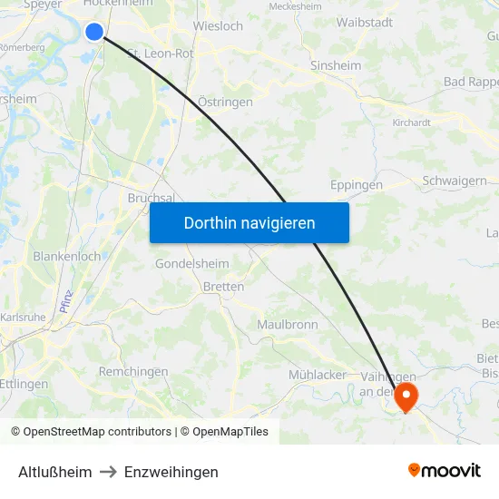 Altlußheim to Enzweihingen map