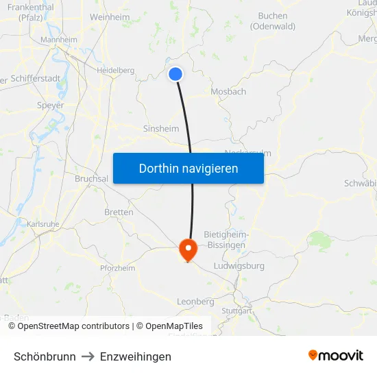 Schönbrunn to Enzweihingen map