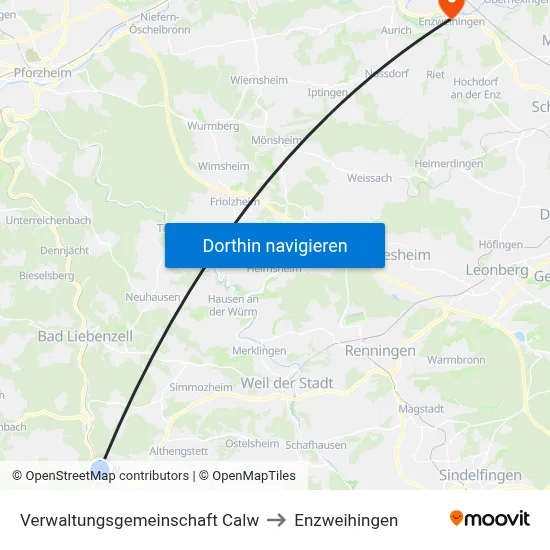 Verwaltungsgemeinschaft Calw to Enzweihingen map