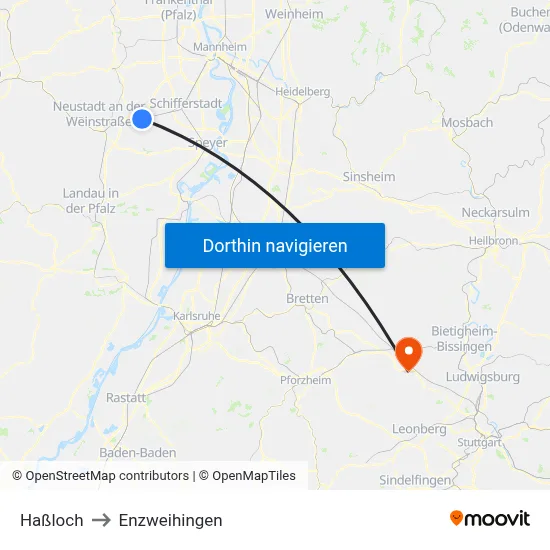 Haßloch to Enzweihingen map