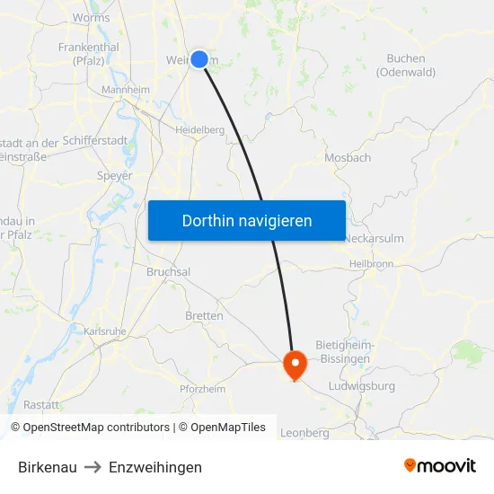 Birkenau to Enzweihingen map