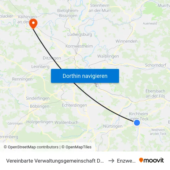 Vereinbarte Verwaltungsgemeinschaft Der Stadt Kirchheim Unter Teck to Enzweihingen map
