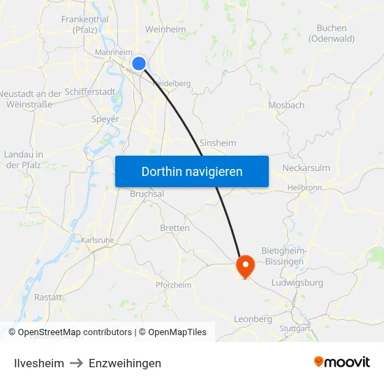 Ilvesheim to Enzweihingen map