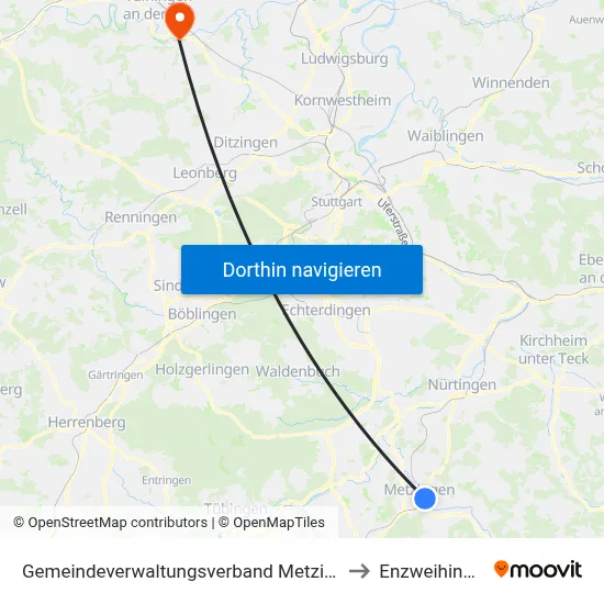 Gemeindeverwaltungsverband Metzingen to Enzweihingen map