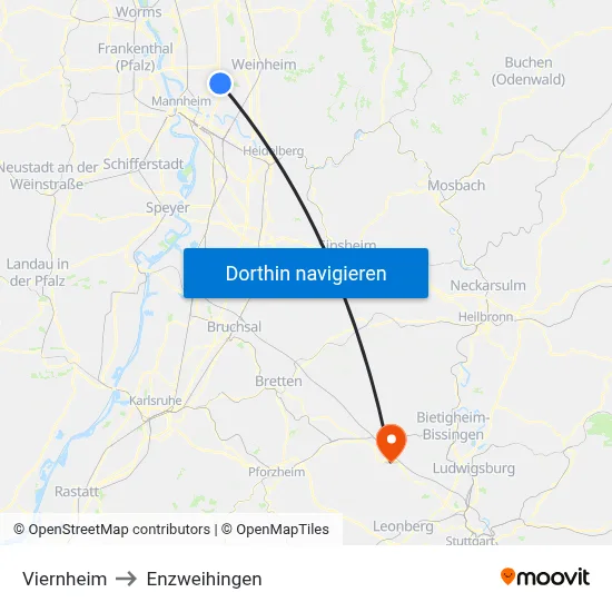Viernheim to Enzweihingen map
