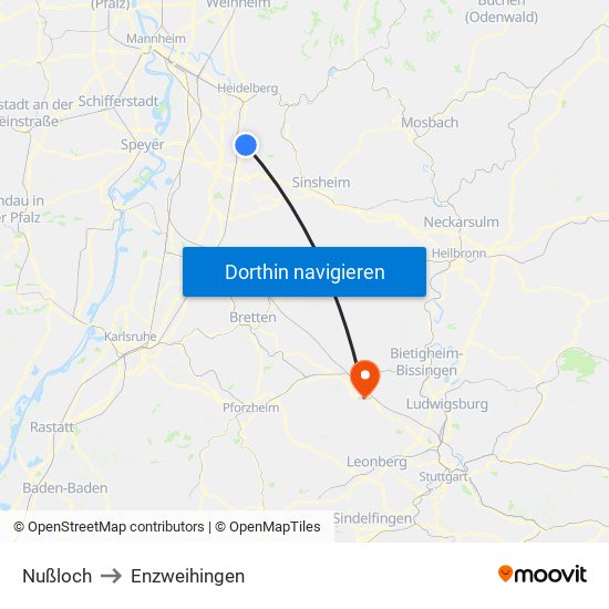 Nußloch to Enzweihingen map