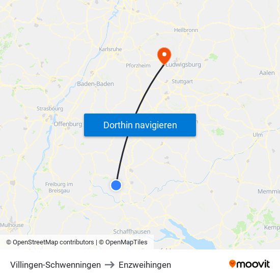 Villingen-Schwenningen to Enzweihingen map