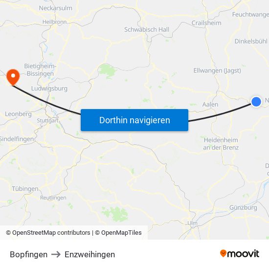 Bopfingen to Enzweihingen map