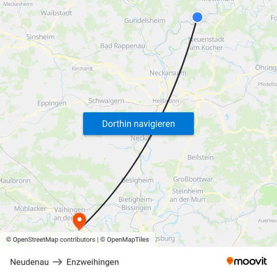 Neudenau to Enzweihingen map