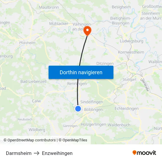 Darmsheim to Enzweihingen map
