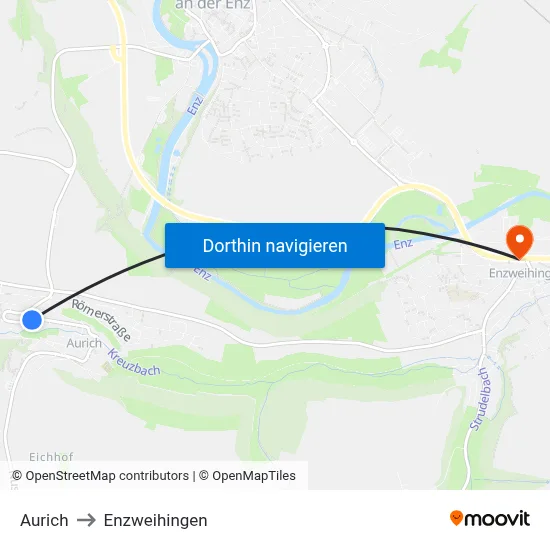 Aurich to Enzweihingen map