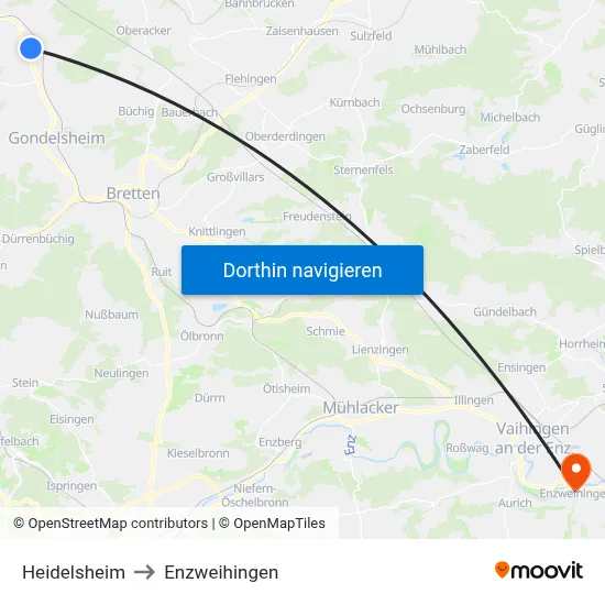 Heidelsheim to Enzweihingen map