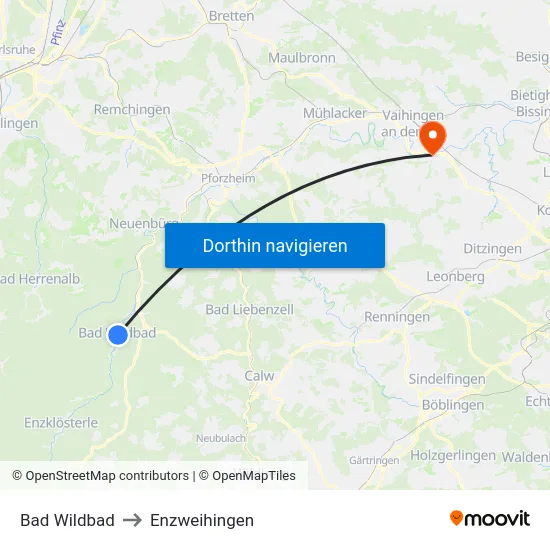 Bad Wildbad to Enzweihingen map