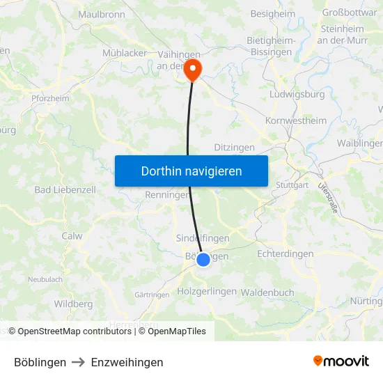 Böblingen to Enzweihingen map