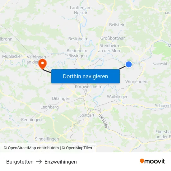 Burgstetten to Enzweihingen map