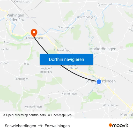 Schwieberdingen to Enzweihingen map