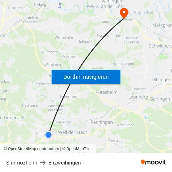 Simmozheim to Enzweihingen map