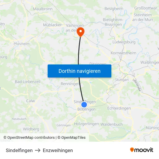 Sindelfingen to Enzweihingen map