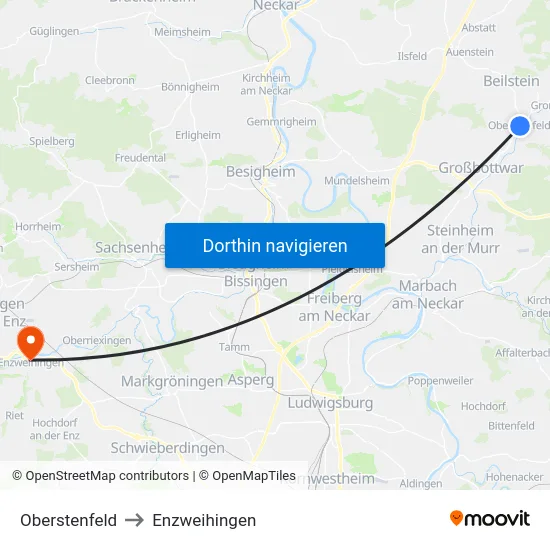 Oberstenfeld to Enzweihingen map