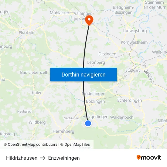 Hildrizhausen to Enzweihingen map