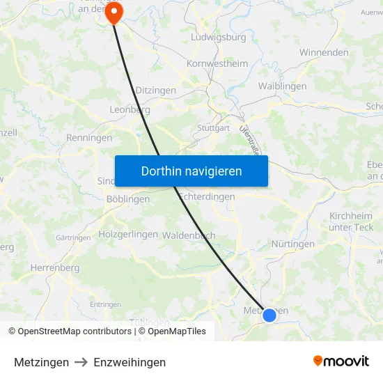 Metzingen to Enzweihingen map