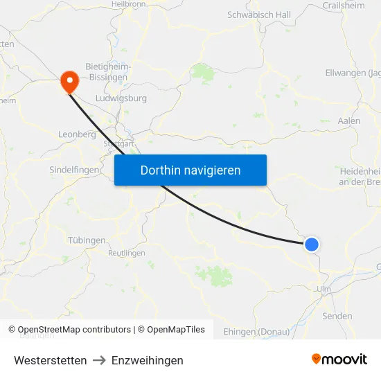 Westerstetten to Enzweihingen map