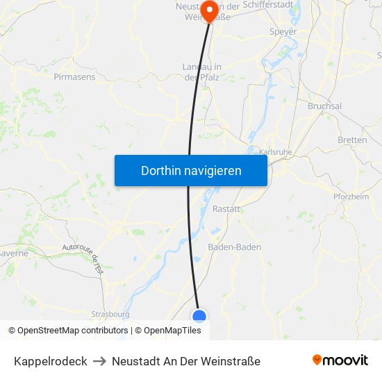 Kappelrodeck to Neustadt An Der Weinstraße map