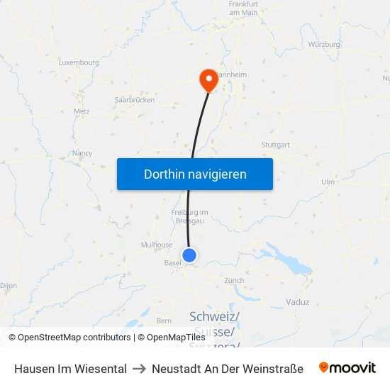 Hausen Im Wiesental to Neustadt An Der Weinstraße map