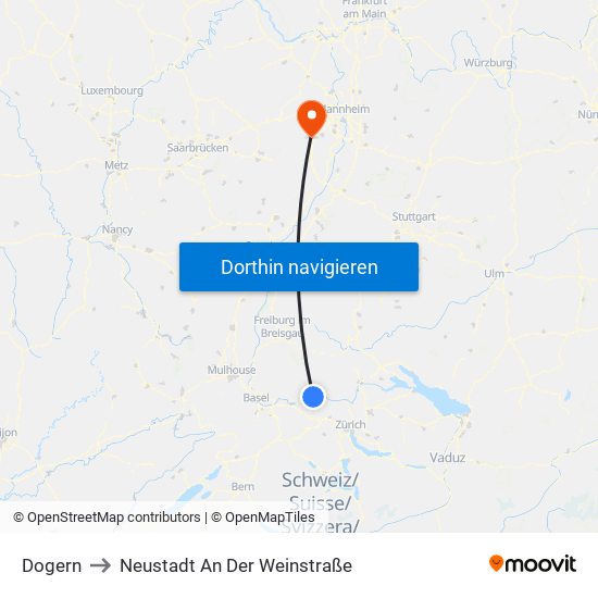 Dogern to Neustadt An Der Weinstraße map
