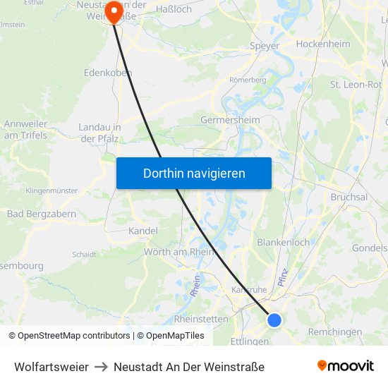 Wolfartsweier to Neustadt An Der Weinstraße map