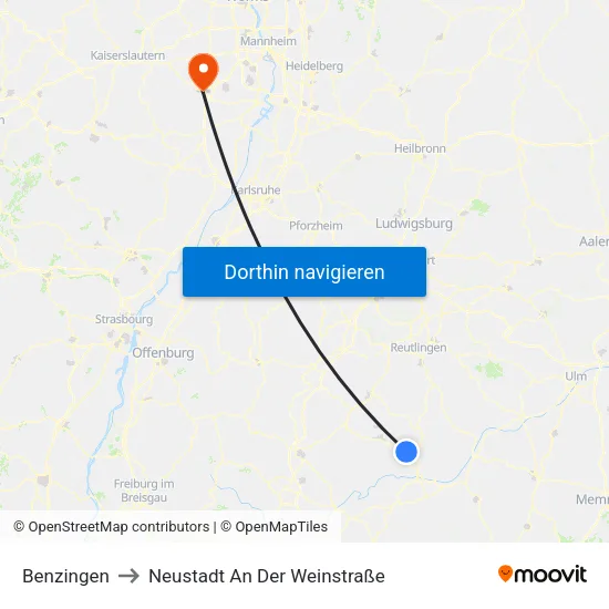 Benzingen to Neustadt An Der Weinstraße map