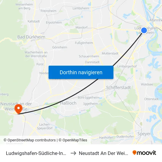 Ludwigshafen-Südliche-Innenstadt to Neustadt An Der Weinstraße map