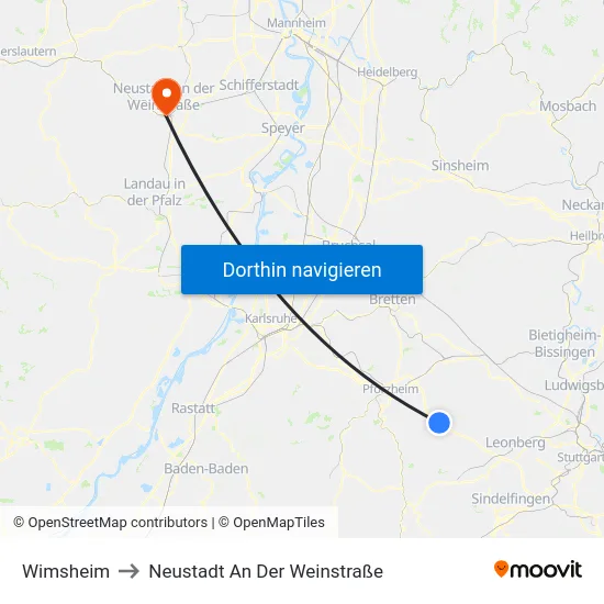 Wimsheim to Neustadt An Der Weinstraße map