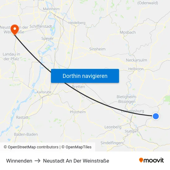 Winnenden to Neustadt An Der Weinstraße map
