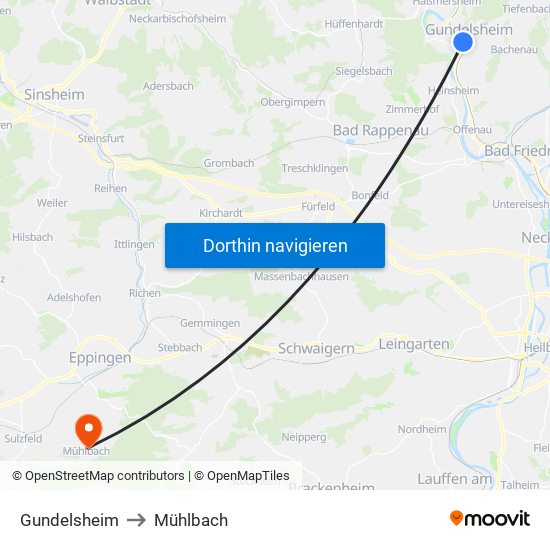 Gundelsheim to Mühlbach map