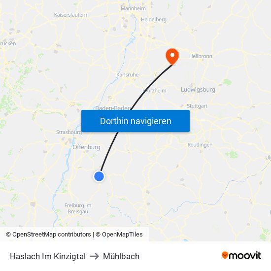Haslach Im Kinzigtal to Mühlbach map